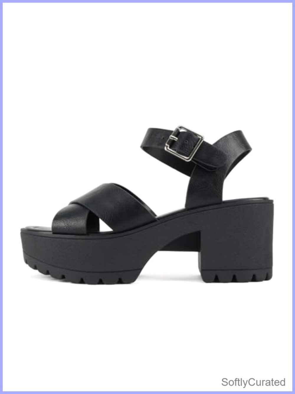 Soda Joey Women Open Toe Criss Cross Strap Mid Heel Platform Sandal